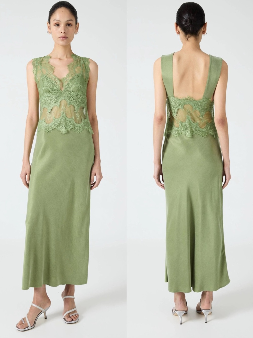 THIRD FORM VISIONS LACE DEEP V MAXI DRESS | SAGE, XS S M L